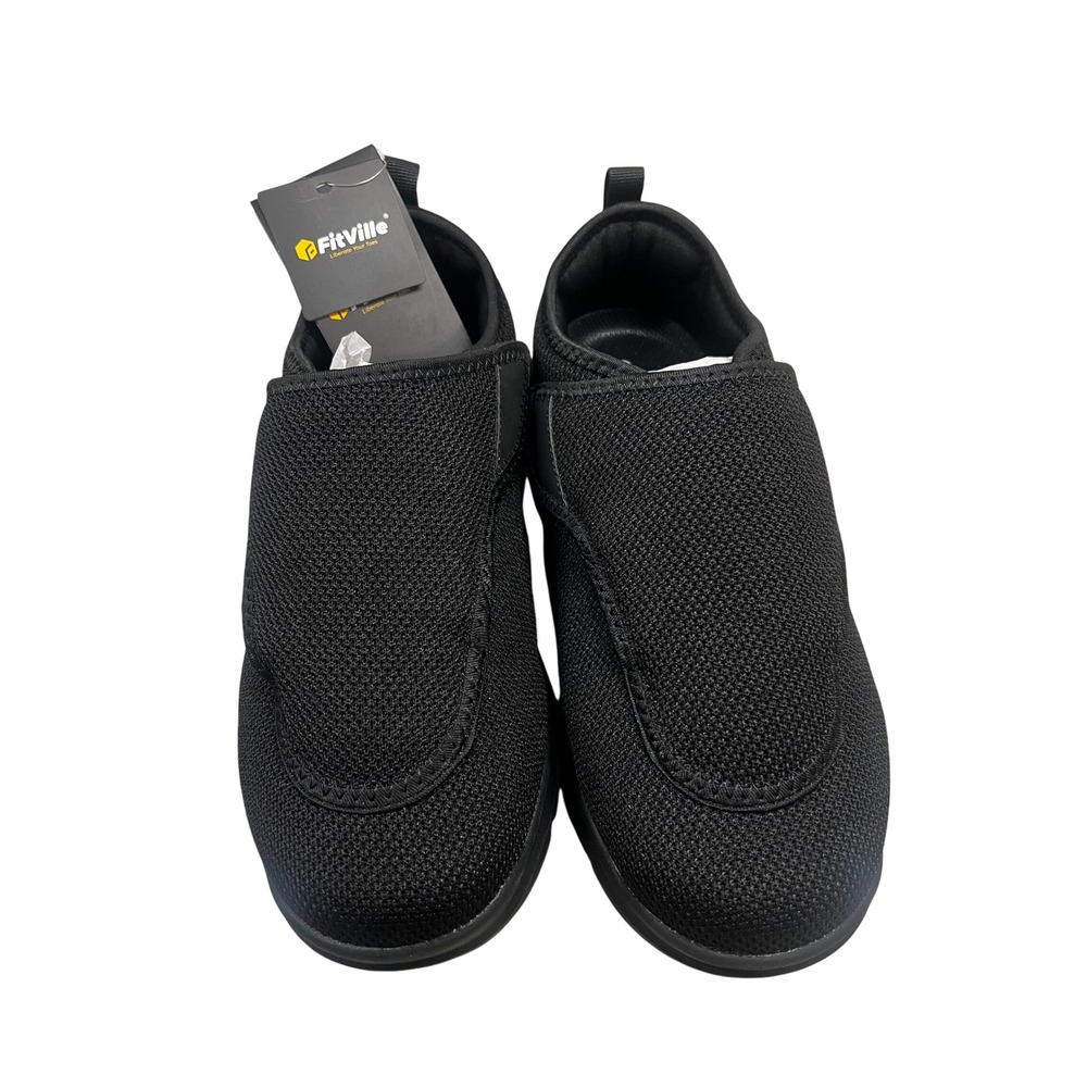 FitVille Easy Top Wings Walking Shoes Arch Support Diabetic Extra Wide Black 9.5